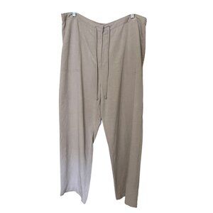 Linen Blend Beige Drawstring Pants Sz  16 Wide Leg Beach Boho Coastal Lagenlook